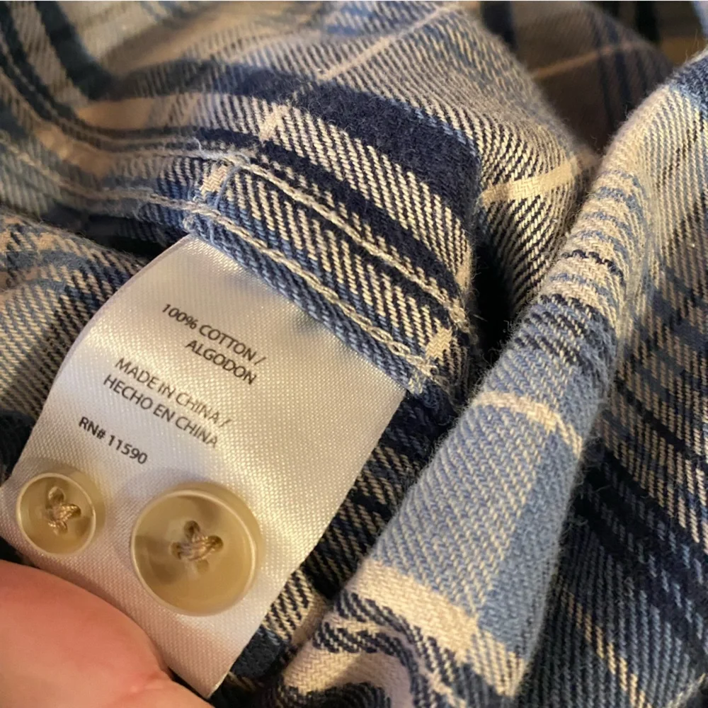 Weatherproof Vintage Men's Blue & White Plaid Flannel Shirt Large Long Sleeve